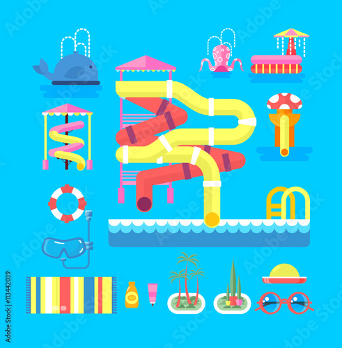 illustration set elements water park