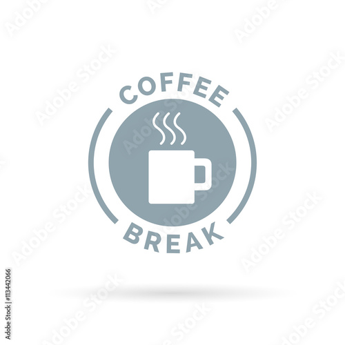 Coffee break sign with steaming coffee mug icon silhouette. Vector illustration.