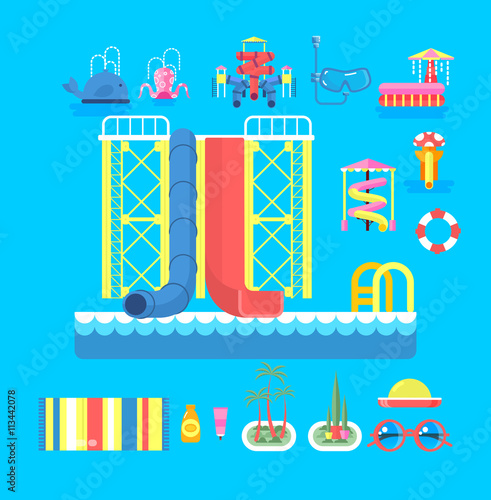 illustration set elements water park