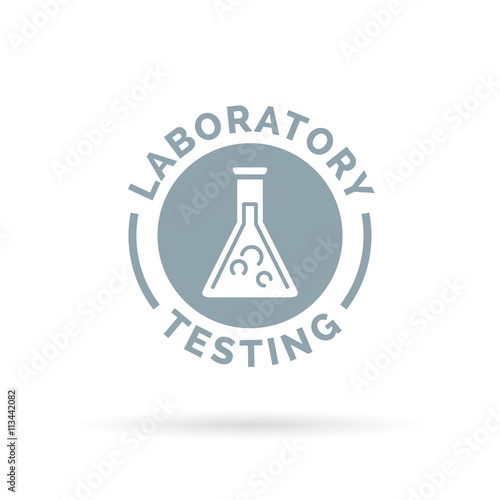 Science laboratory testing sign with lab beaker icon silhouette. Vector illustration.
