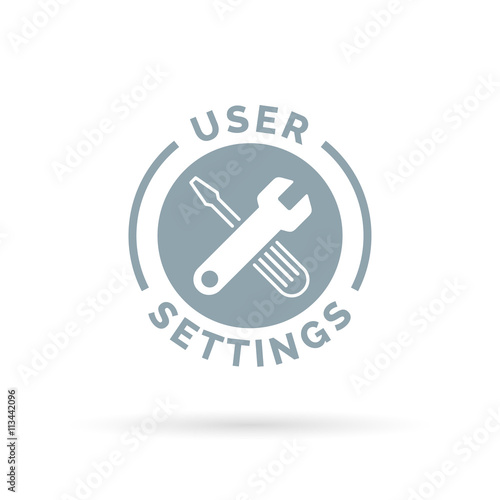 Application settings icon with grey spanner setup configuration tools symbol. Vector illustration.