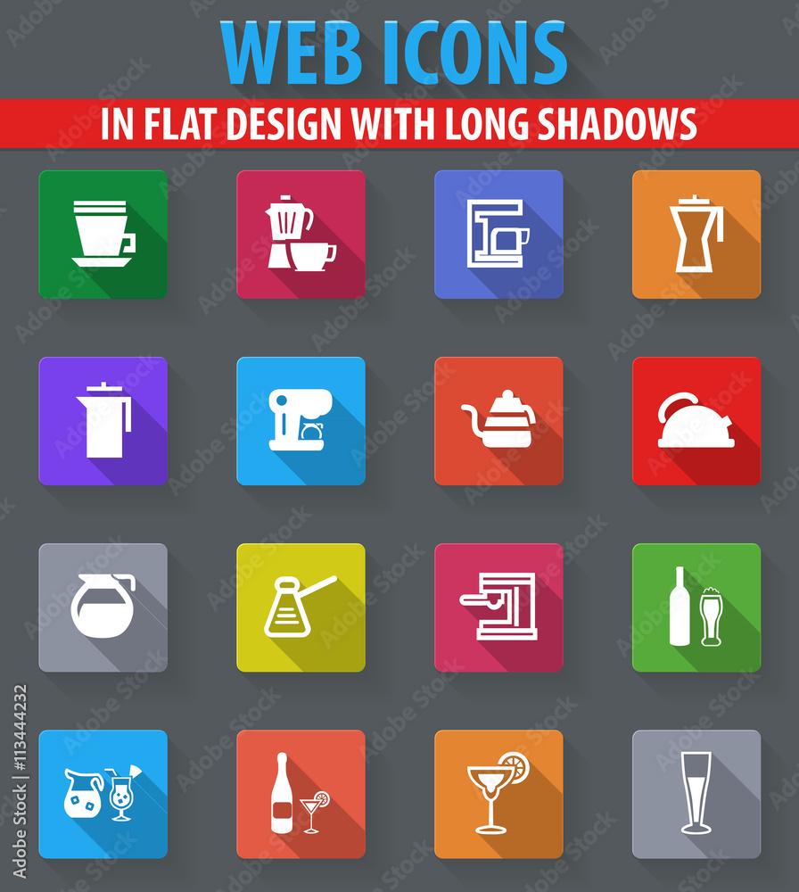 Utensils for the preparation of beverages icons set Utensils for the preparation of beverages icons set