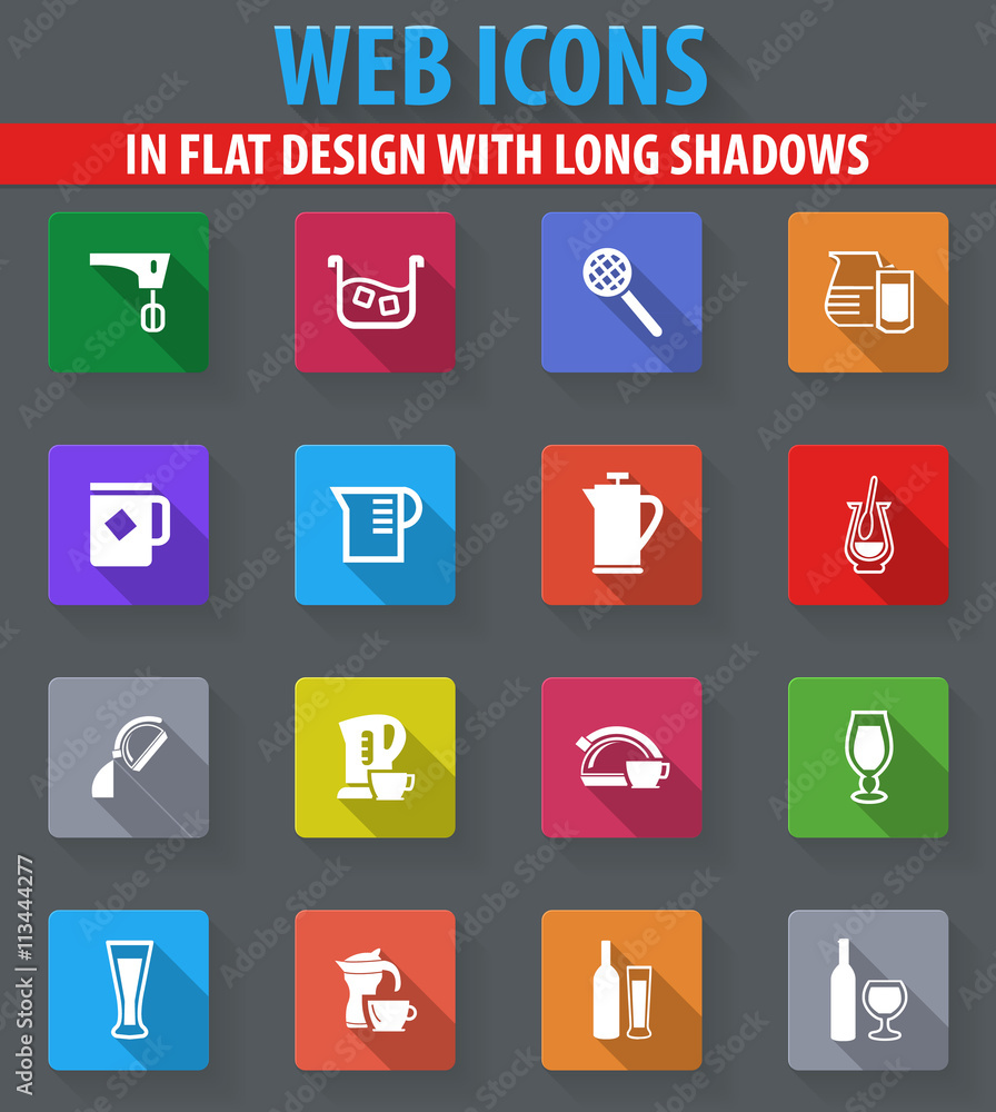 Utensils for the preparation of beverages icons set Utensils for the preparation of beverages icons set