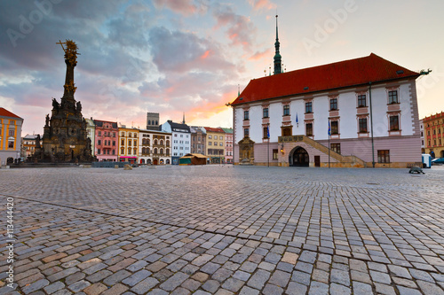 Holy Trinity Column and town hall in the main square of the old town of Olomouc, Czech Republic.