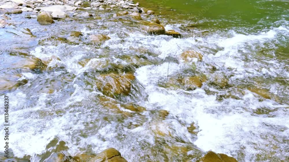4K. Small mountain river with waterfall .Panorama
4K. Small mountain river with waterfall .Panorama