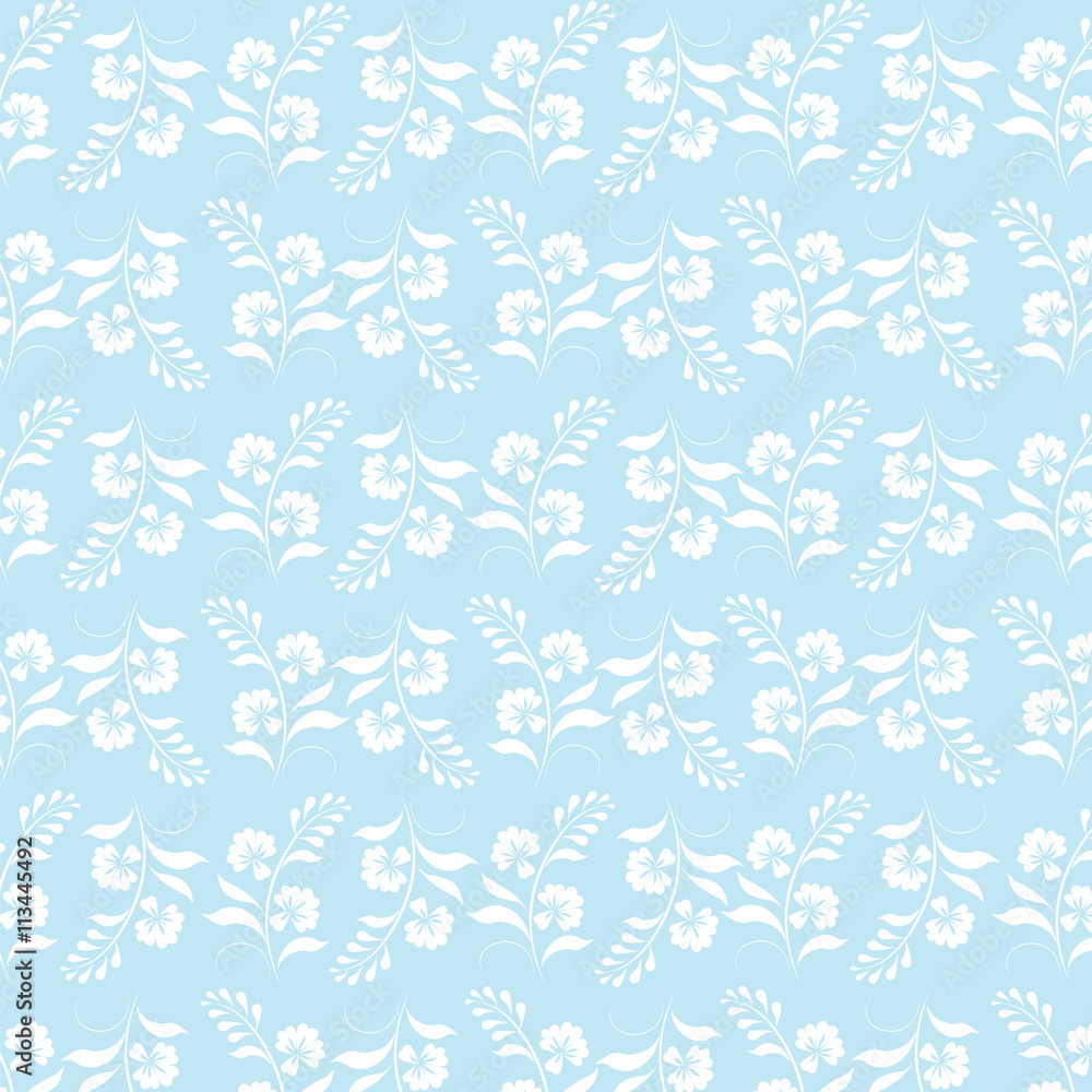 Seamless blue pattern with  flowers