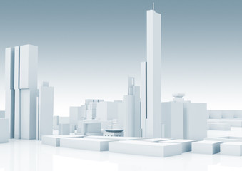 Abstract white modern cityscape skyline 3 d
