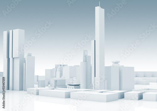 Abstract white modern cityscape skyline 3 d
