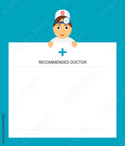 Doctor otolaryngologist holds the Notepad sheet. The advice of a doctor. A doctor's prescription. Modern flat design