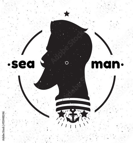 Silhouette of a sailor 's head. Black and white sailor 's head
