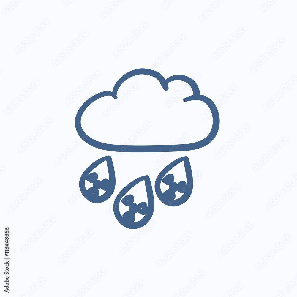 Radioactive cloud and rain sketch icon. Radioactive cloud and rain sketch icon.