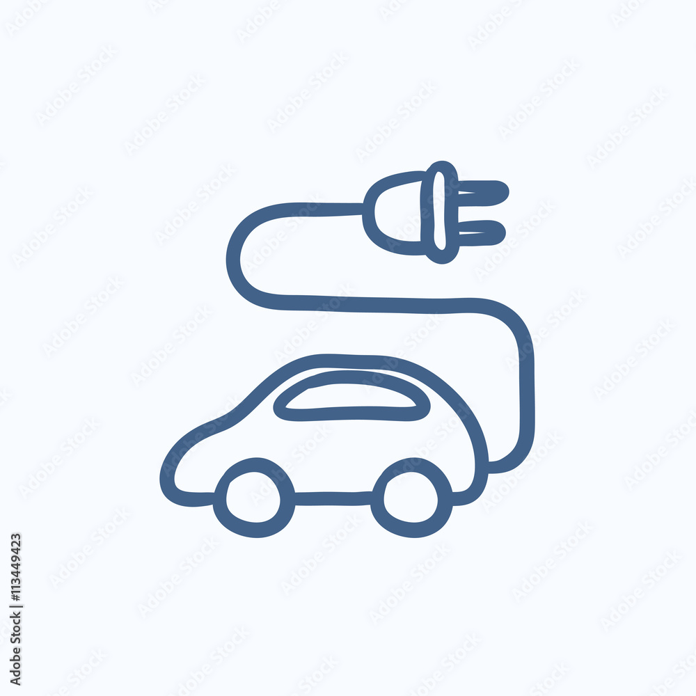 Electric car sketch icon.