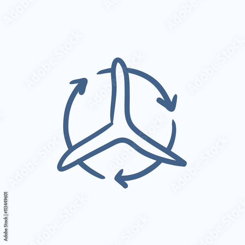 Windmill with arrows sketch icon.