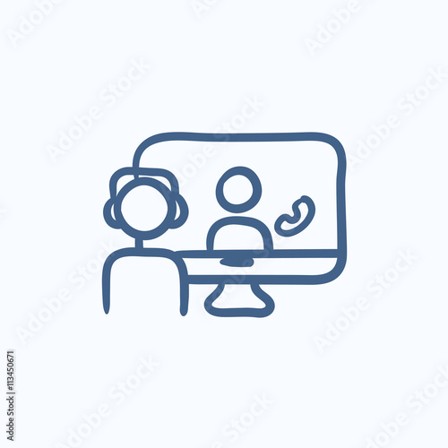 Online education sketch icon.