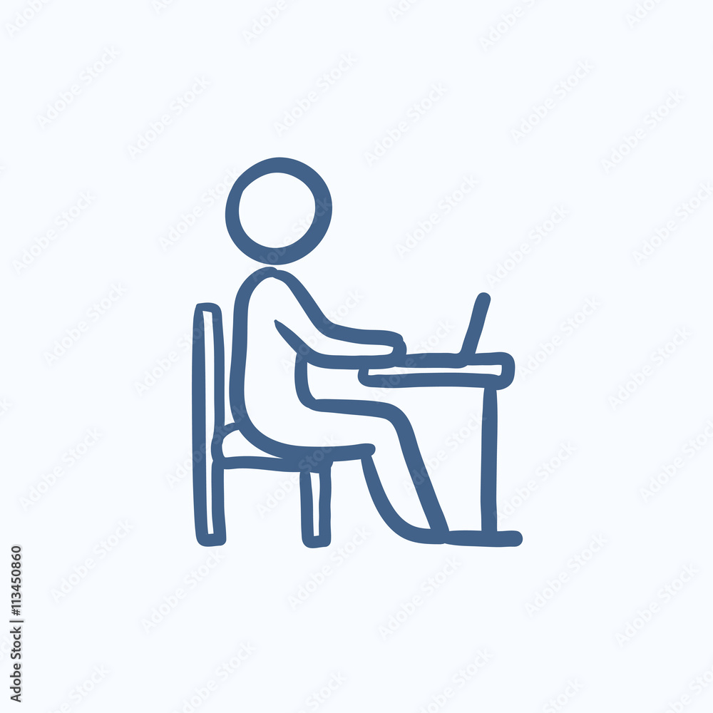 Student working on laptop sketch icon. Student working on laptop sketch icon.