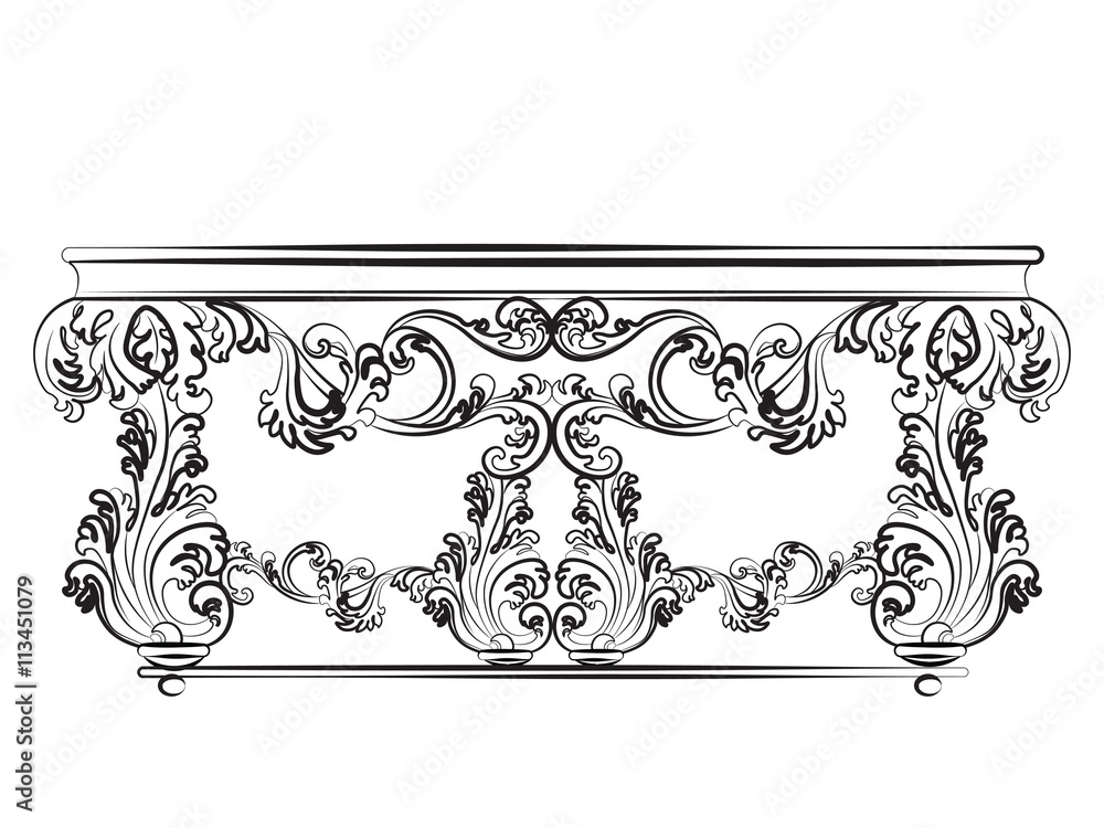 Baroque luxury style furniture. Chair throne with luxurious rich ornaments.  French Luxury rich carved ornaments furniture. Vector Victorian exquisite  Style furniture. Vector sketch on black background Stock Vector | Adobe  Stock