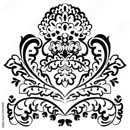 Vector lace floral element in Eastern style. Ornamental lace pattern for wedding invitations and greeting cards  backgrounds  fabrics  textile. Traditional decor. Black