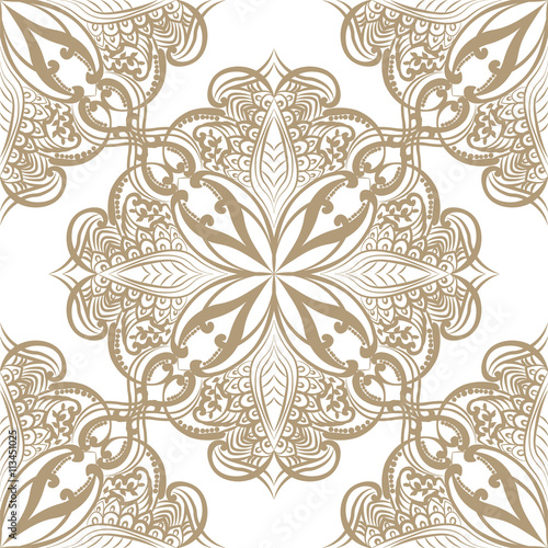 Vector floral round element in Eastern style. Ornamental lace pattern for wedding invitations and greeting cards  backgrounds  fabrics  textile. Gold pastel color decor