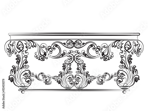Baroque Imperial luxury style furniture. Table set with luxurious rich ornaments. Vector sketch