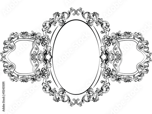 Baroque Imperial style furniture. Mirror frame set with luxurious rich ornaments. Vector sketch