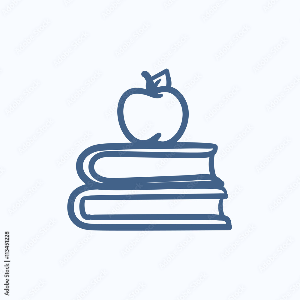 Books and apple on top sketch icon. Books and apple on top sketch icon.