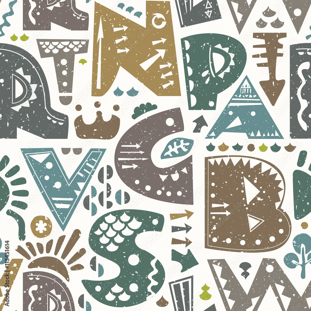 Retro pattern with alphabet letters