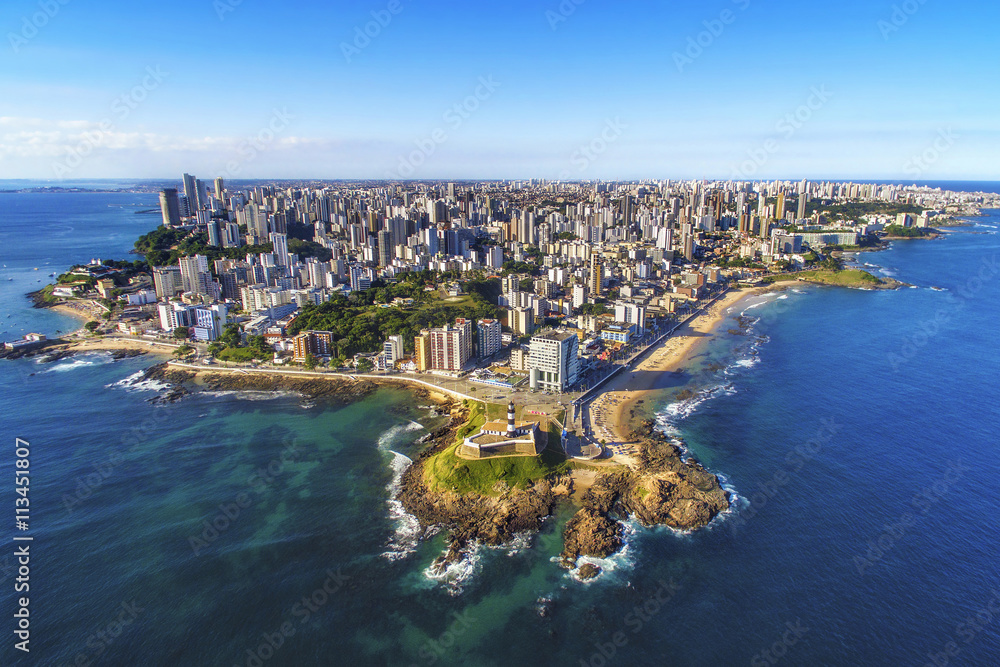 Aerial view of Salvador da Bahia cityscape, Bahia, Brazil.