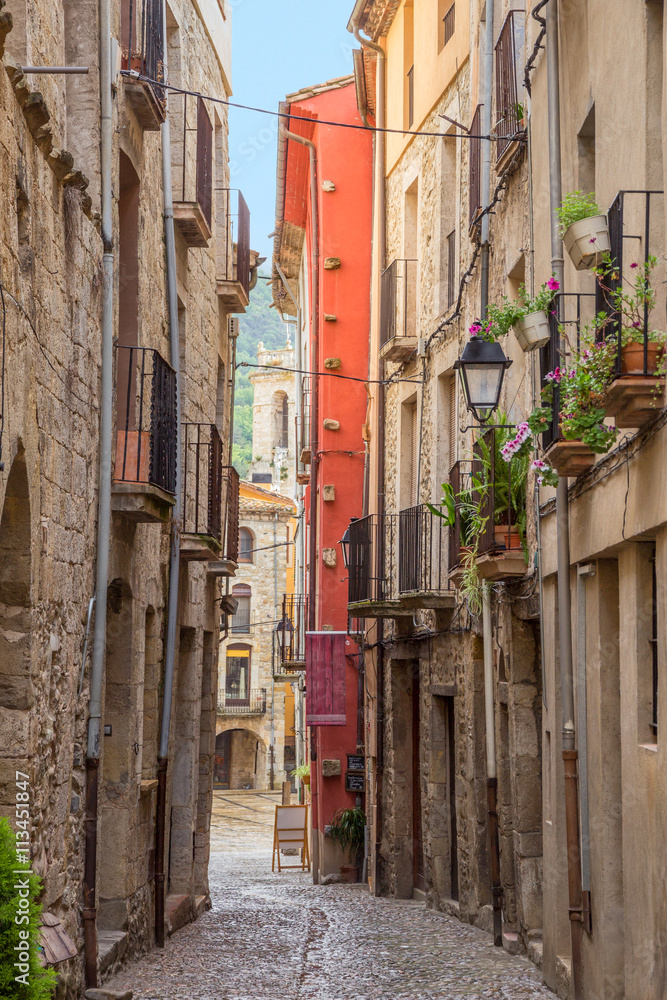 Small street in the medieval village of Besalu, Catalonia, Spain