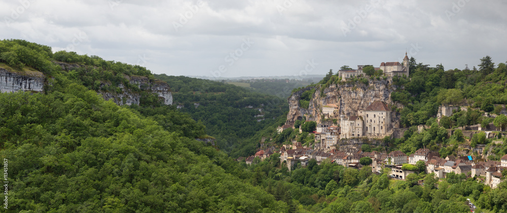 Panoramic view on the famous village of Rocamadour in the Dordogne, France