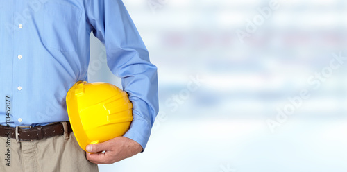 Construction worker with helmet.