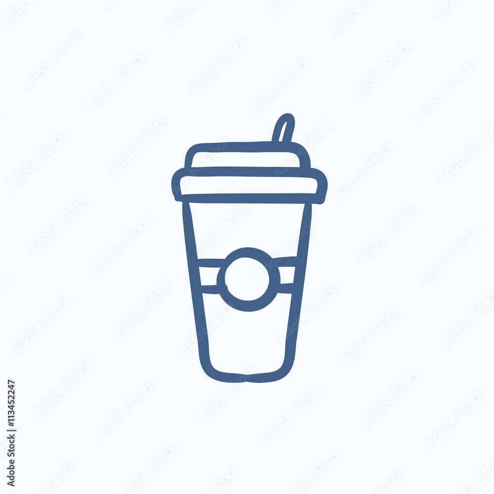 Disposable cup with drinking straw sketch icon. Disposable cup with drinking straw sketch icon.