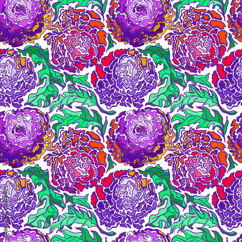 Vector seamless pattern with peony flowers