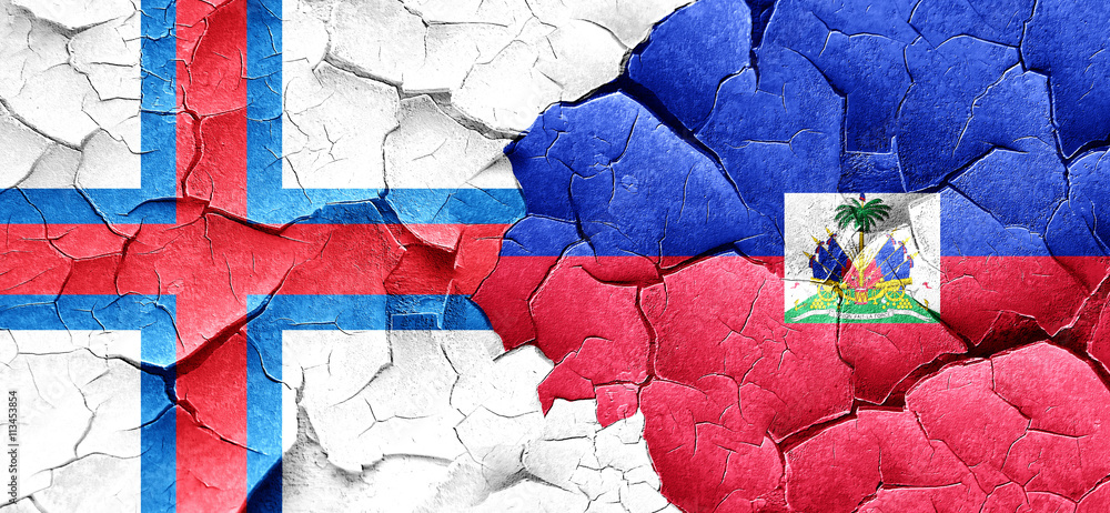 faroe islands flag with Haiti flag on a grunge cracked wall faroe islands flag with Haiti flag on a grunge cracked wall