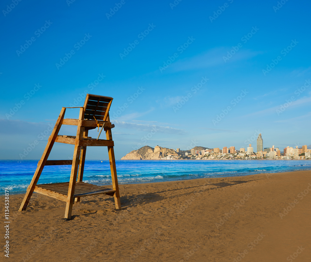 Benidorm Poniente beach watchtower seat Alicante