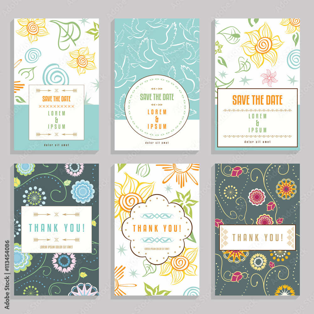 Naklejka premium Six Cards With Floral Ornaments