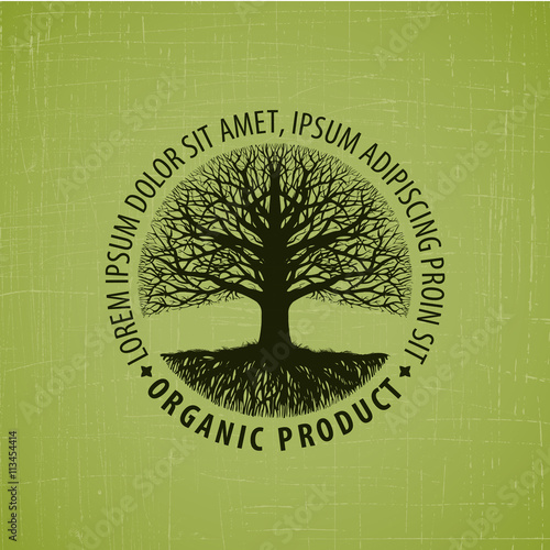 Leafless tree with roots vector logo. Organic product