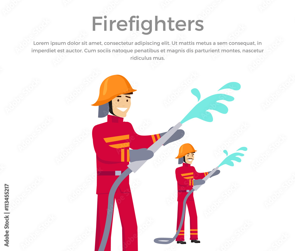 Obraz premium Firefighters Team People Group Flat Style