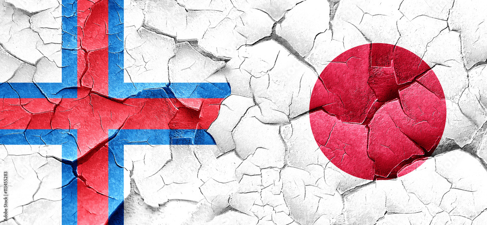 Obraz premium faroe islands flag with Japan flag on a grunge cracked wall
