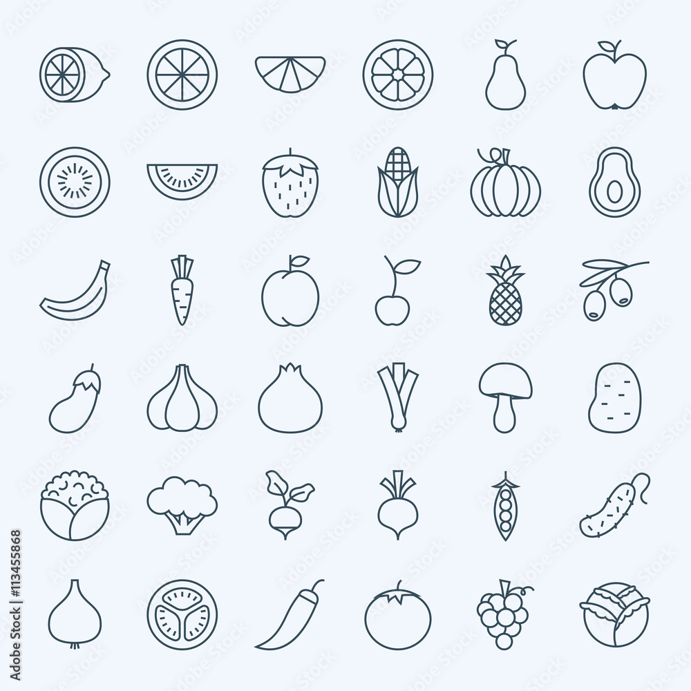 Line Fruit Vegetable Icons Set Line Fruit Vegetable Icons Set