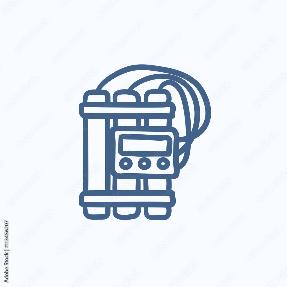 Dynamite and detonator sketch icon. Dynamite and detonator sketch icon.