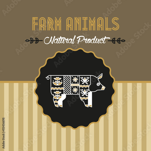 Farm animal. Natural product. Pig farm for the logo, banner, packing. The vector in the ethnic style.