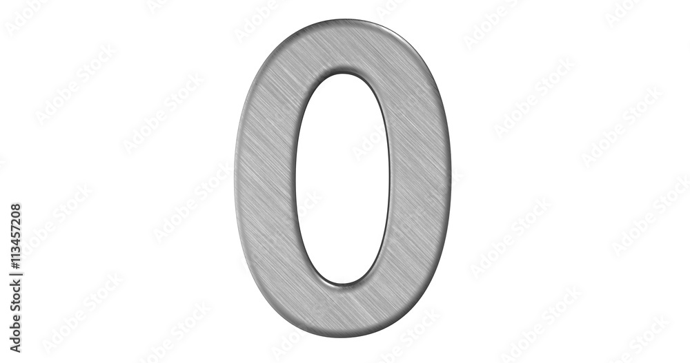 The 3d rendering of the letter 0 in brushed metal on a white iso The 3d rendering of the letter 0 in brushed metal on a white iso