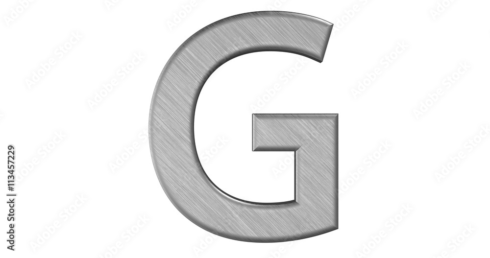 The 3d rendering of the letter G in brushed metal on a white iso The 3d rendering of the letter G in brushed metal on a white iso