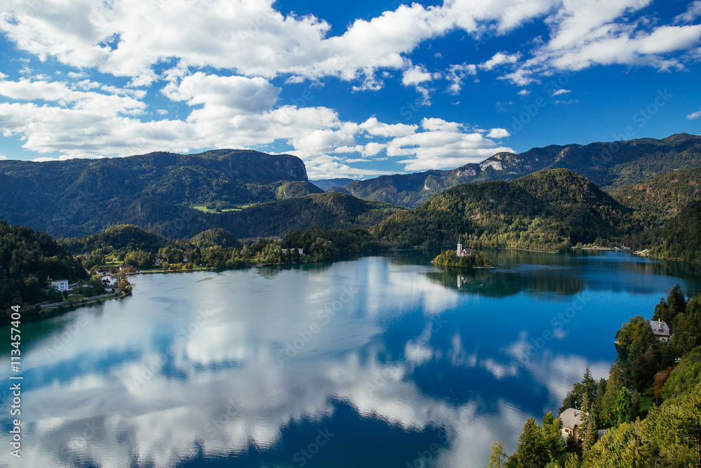 Fototapeta premium Amazing View On Bled Lake. Springtime or summertime in Slovenia.