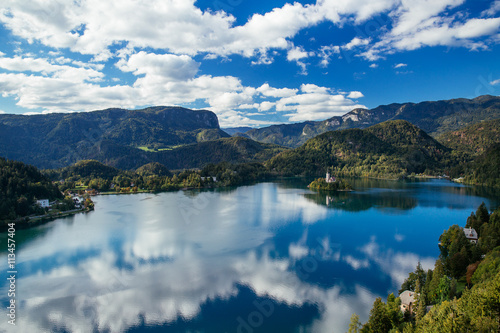 Amazing View On Bled Lake. Springtime or summertime in Slovenia.