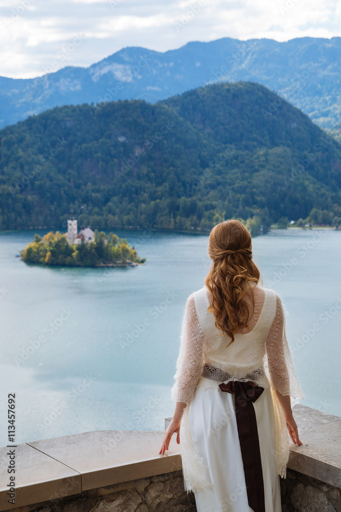 Bride and Amazing View On Bled Lake, Slovenia