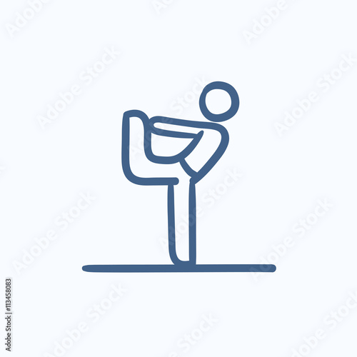 Man practicing yoga sketch icon.