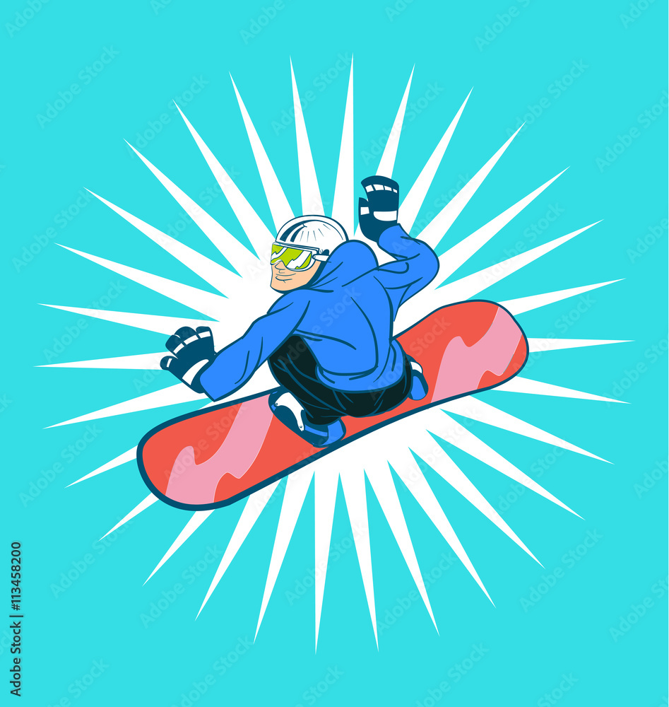 silhouette with a man on a snowboard jumping with white star on silhouette with a man on a snowboard jumping with white star on