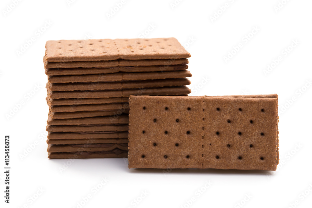 chocolate flavor sandwich biscuits on a white background chocolate flavor sandwich biscuits on a white background