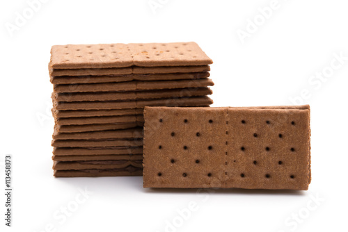 chocolate flavor sandwich biscuits on a white background photo